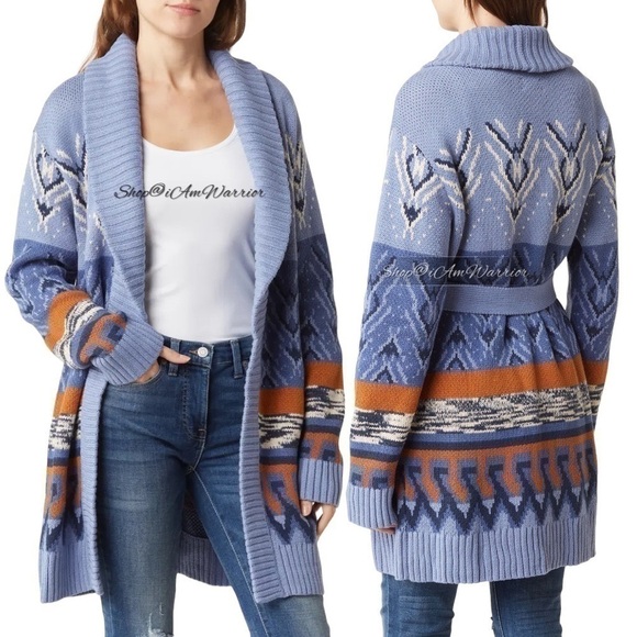 Lucky Brand NWT shawl collar nordic belted cardigan sweater *shop@iamwarrior - Picture 2 of 10